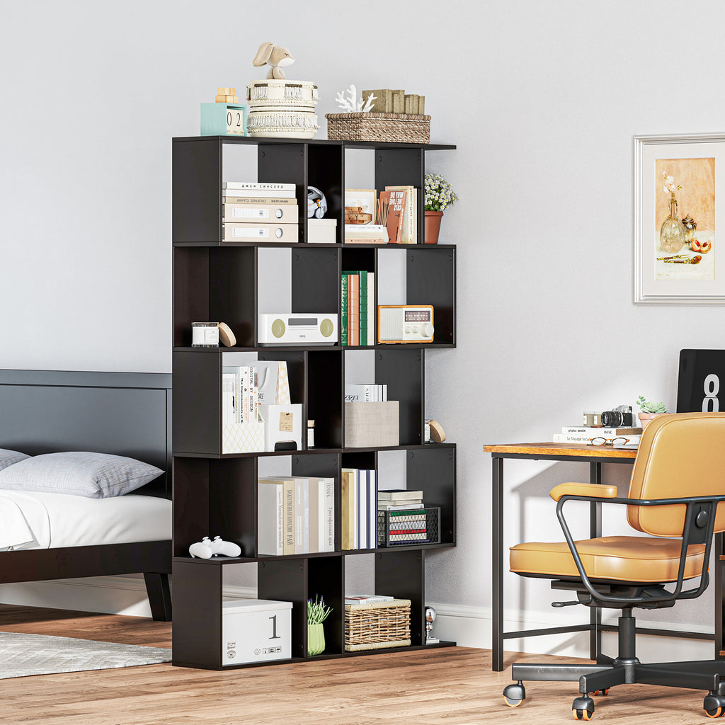 Nevada Modern 5-Tier Geometric S-Shaped Bookcase-Black