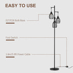 Carmen Dimmable Floor Lamp with 3 Hanging Wire Lampshades-Black