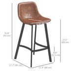 Andre Counter Height Stools with  Backrest and Steel Legs-Set of 2-Brown