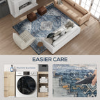 Brady 6x9 Vintage Machine Washable and Non-Slip Floor Area Rug-Blue