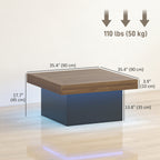 Aster Square Coffee Table with 16-Colour LED Lights, 35-inch Modern Center Table for Living Room, Walnut