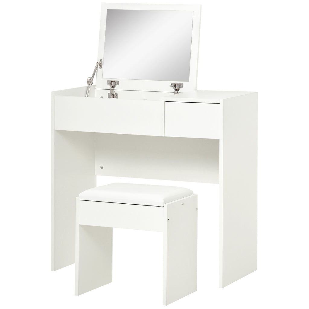 Mia Modern Vanity Set with Flip Top Mirror and Cushioned Stool, Dressing Table with Storage Drawer for Bedroom, White