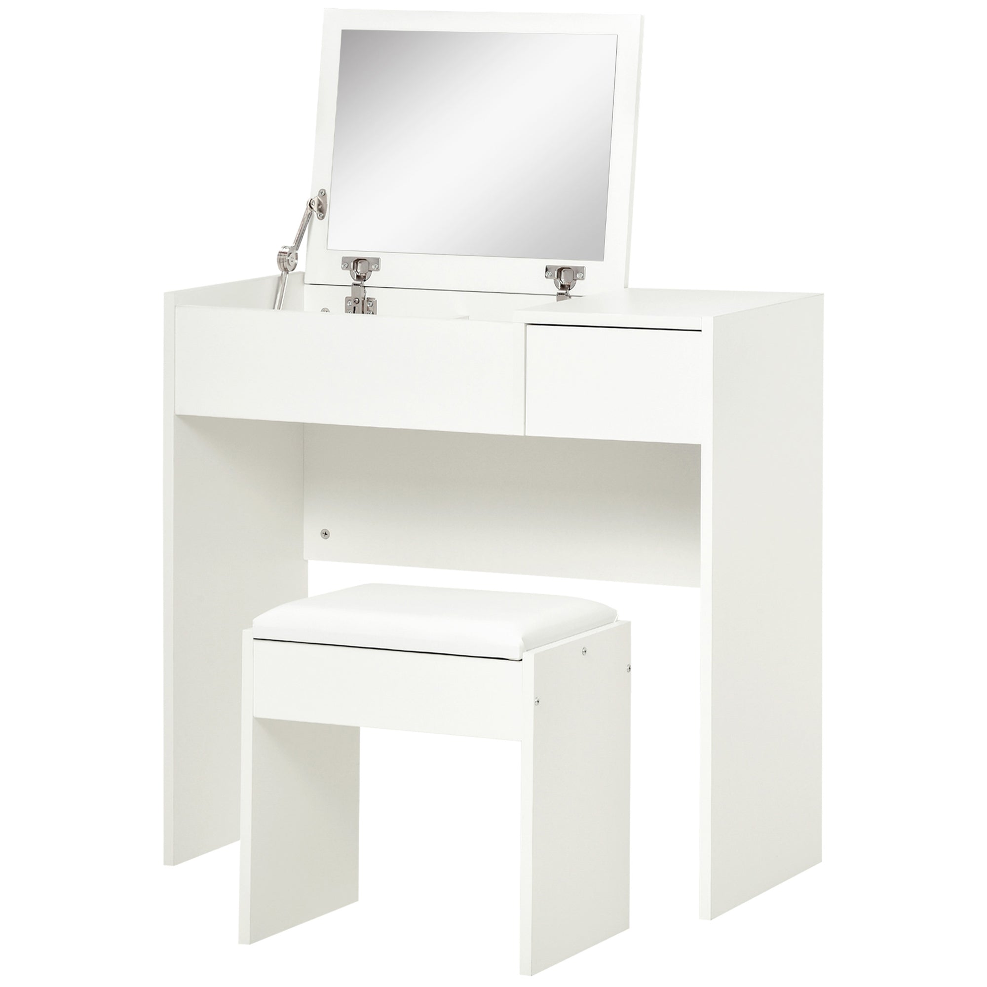 Mia Modern Vanity Set with Flip Top Mirror and Cushioned Stool, Dressing Table with Storage Drawer for Bedroom, White