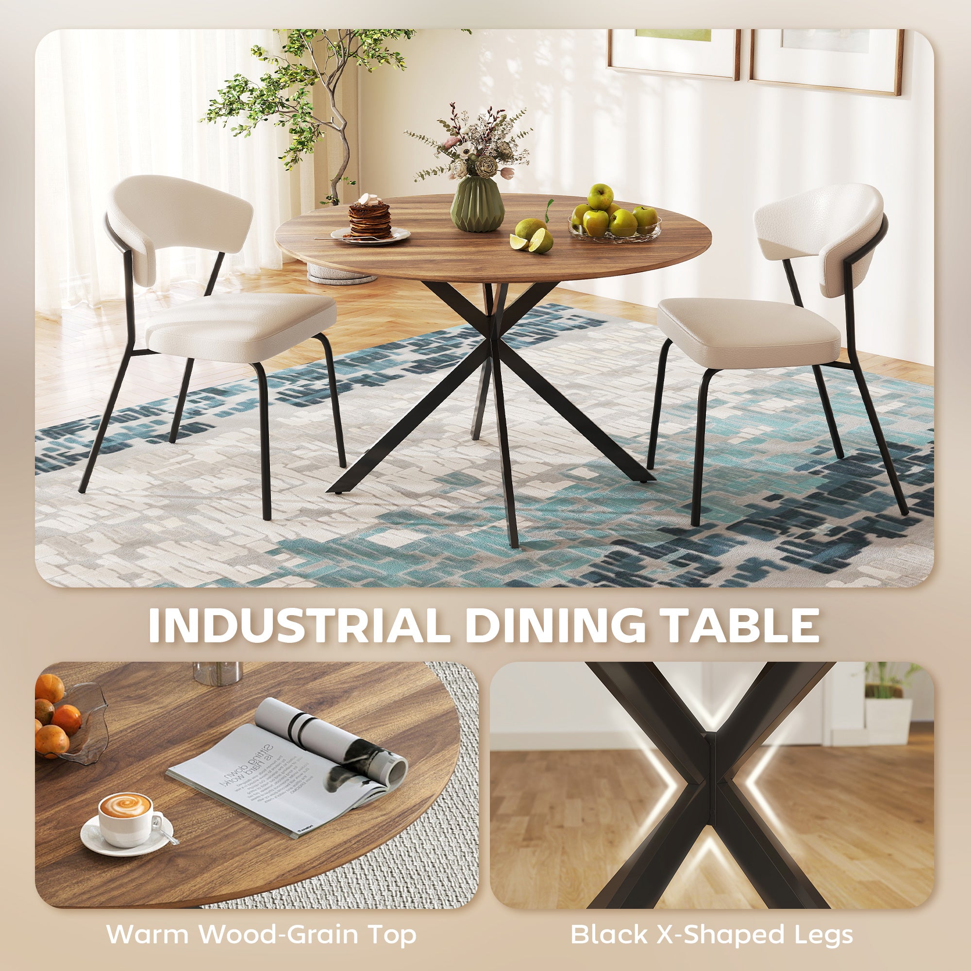  Industrial Dining Table with Steel Legs for Dining Room