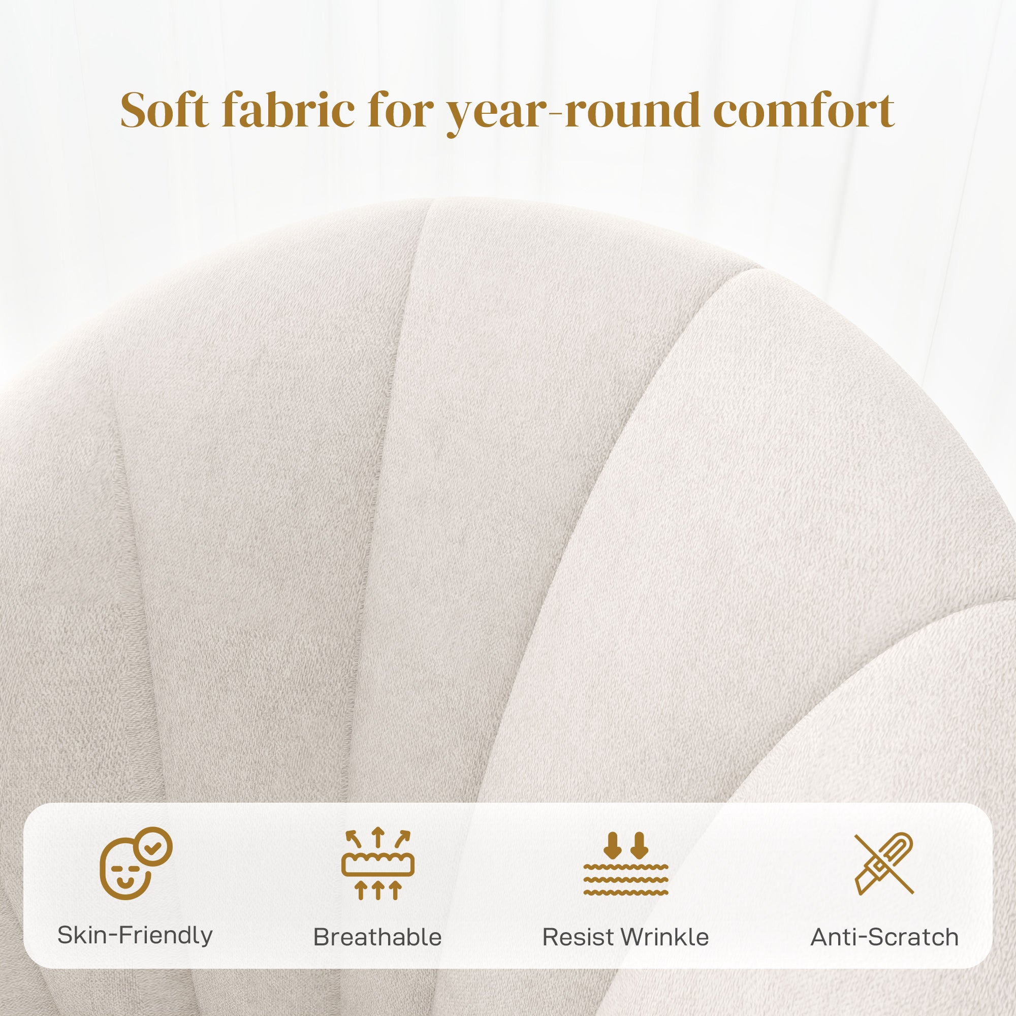 Skylar Modern Dining Chairs Set of 4, Upholstered Dining Room Chairs with Metal Legs, Shell Backrest, Padded Seat, Cream White