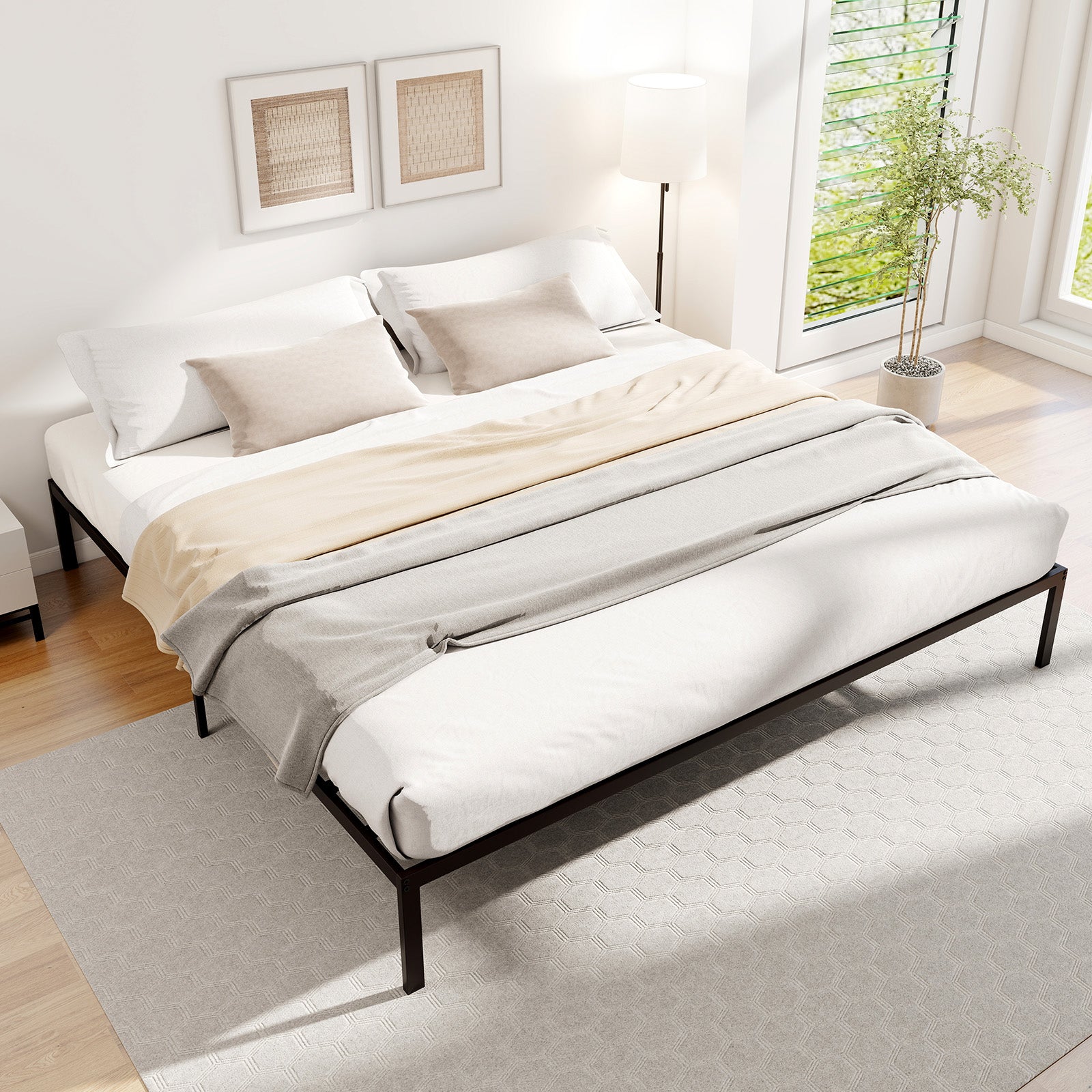 Tate King Size Metal Bed Frame with Heavy‑Duty Support Slats – Black