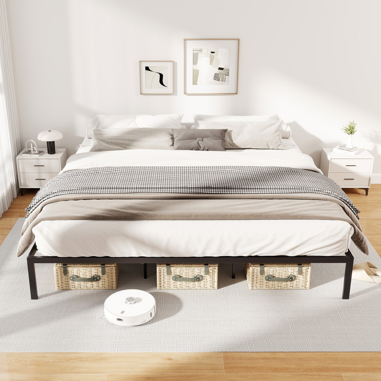 Tate King Size Metal Bed Frame with Heavy‑Duty Support Slats – Black