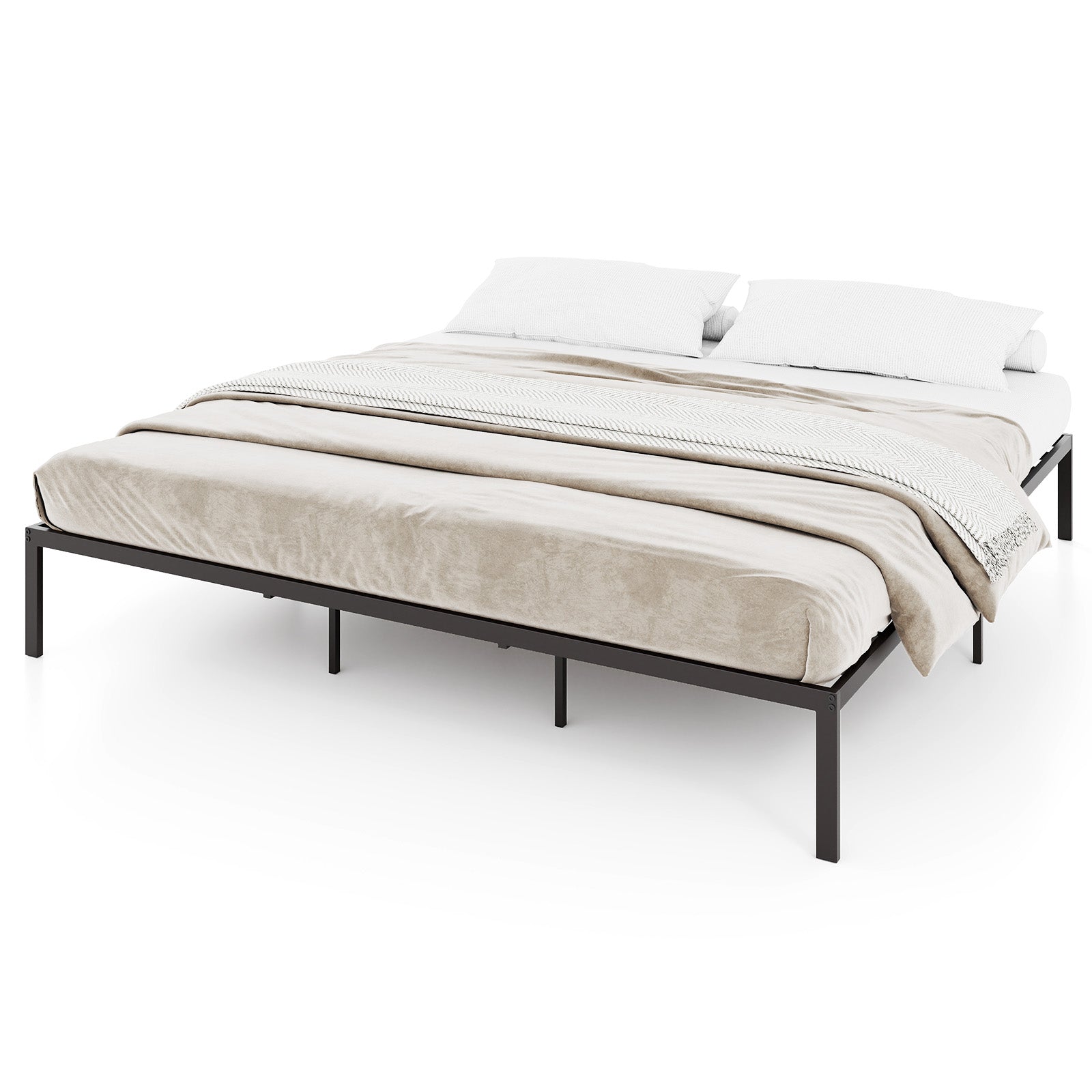 Tate King Size Metal Bed Frame with Heavy‑Duty Support Slats – Black