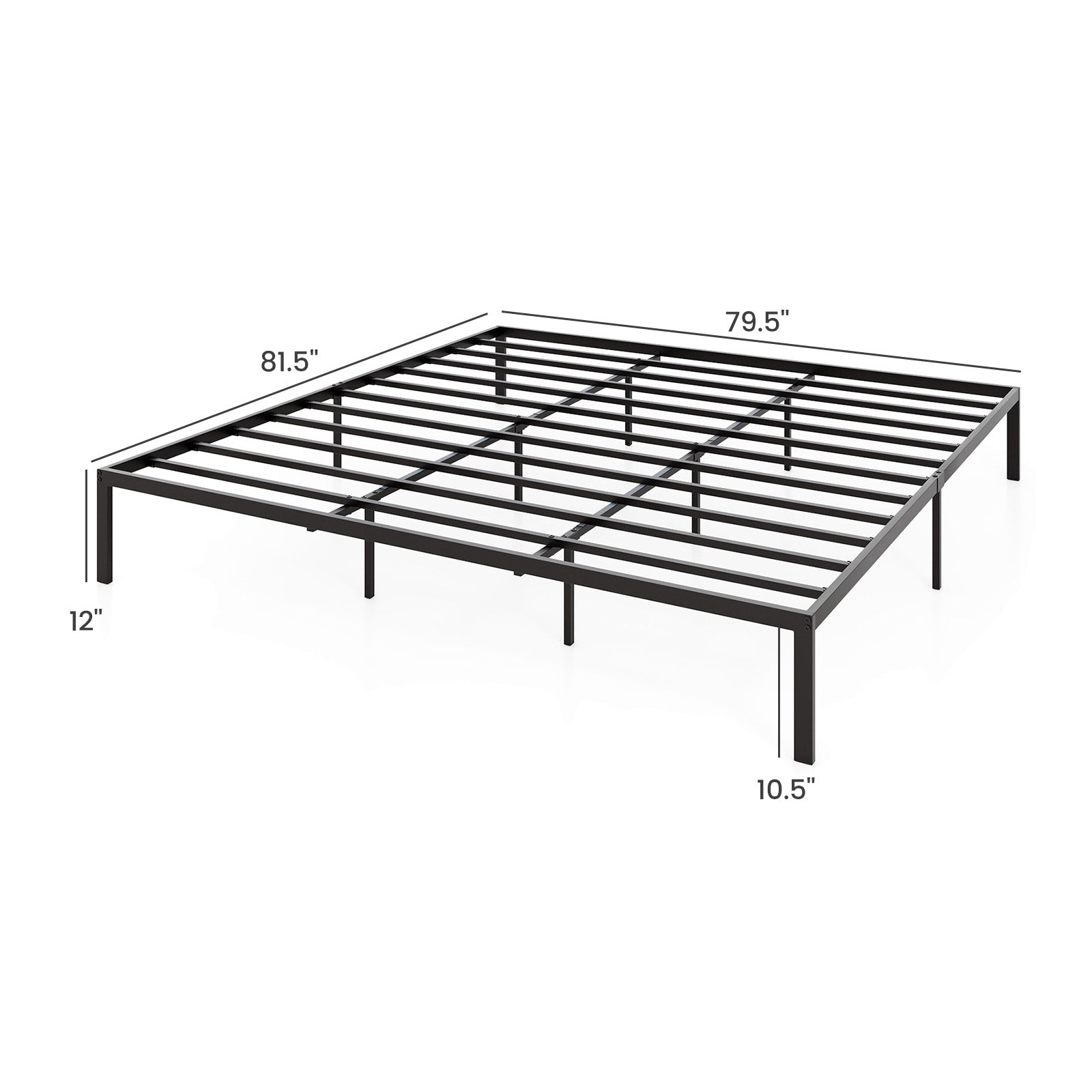 Tate King Size Metal Bed Frame with Heavy‑Duty Support Slats – Black