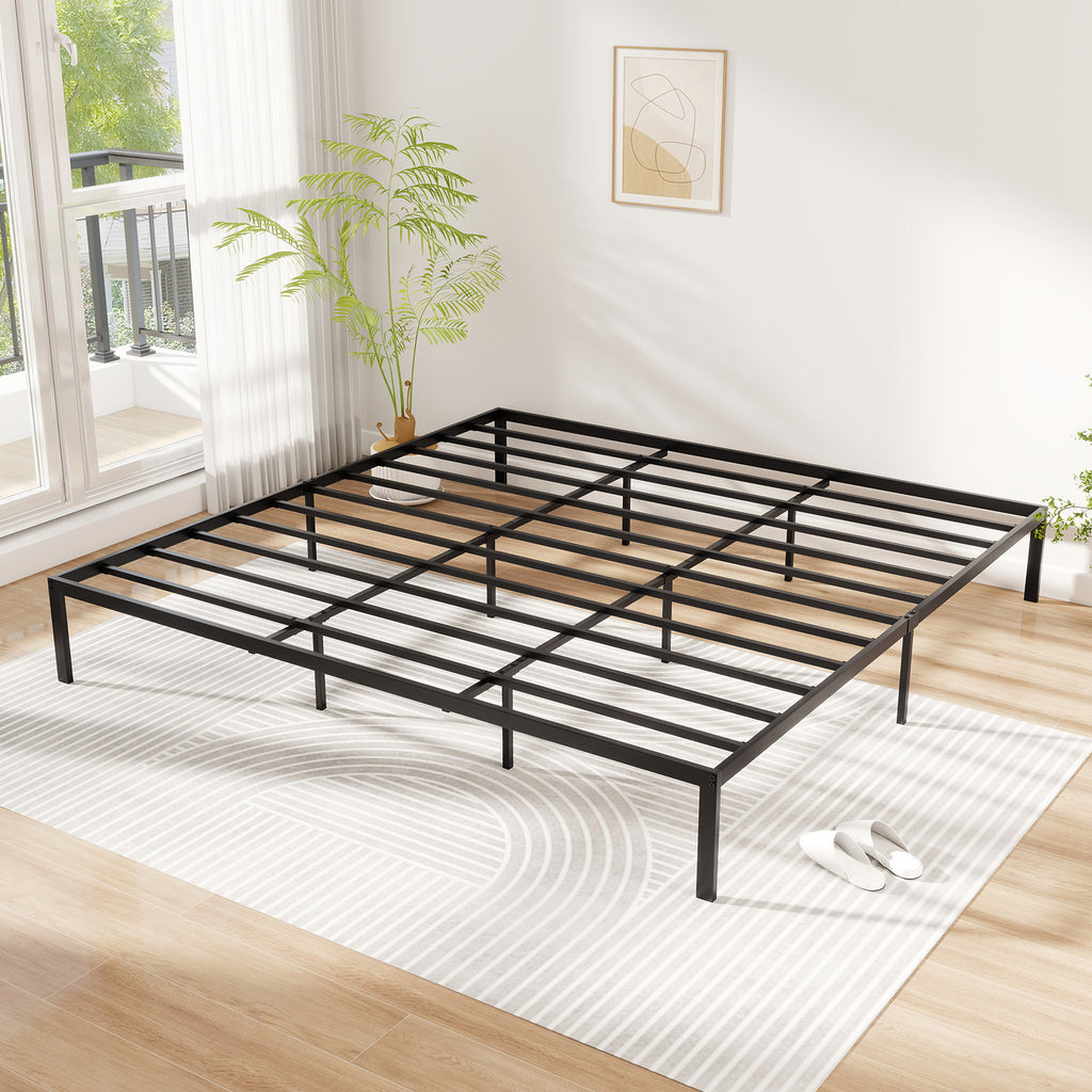 Tate King Size Metal Bed Frame with Heavy‑Duty Support Slats – Black