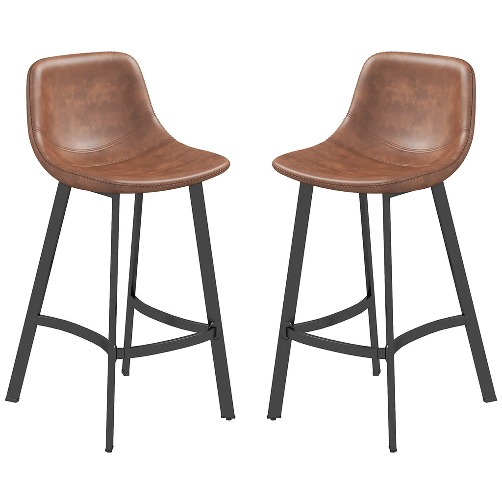 Andre Counter Height Stools with  Backrest and Steel Legs-Set of 2-Brown