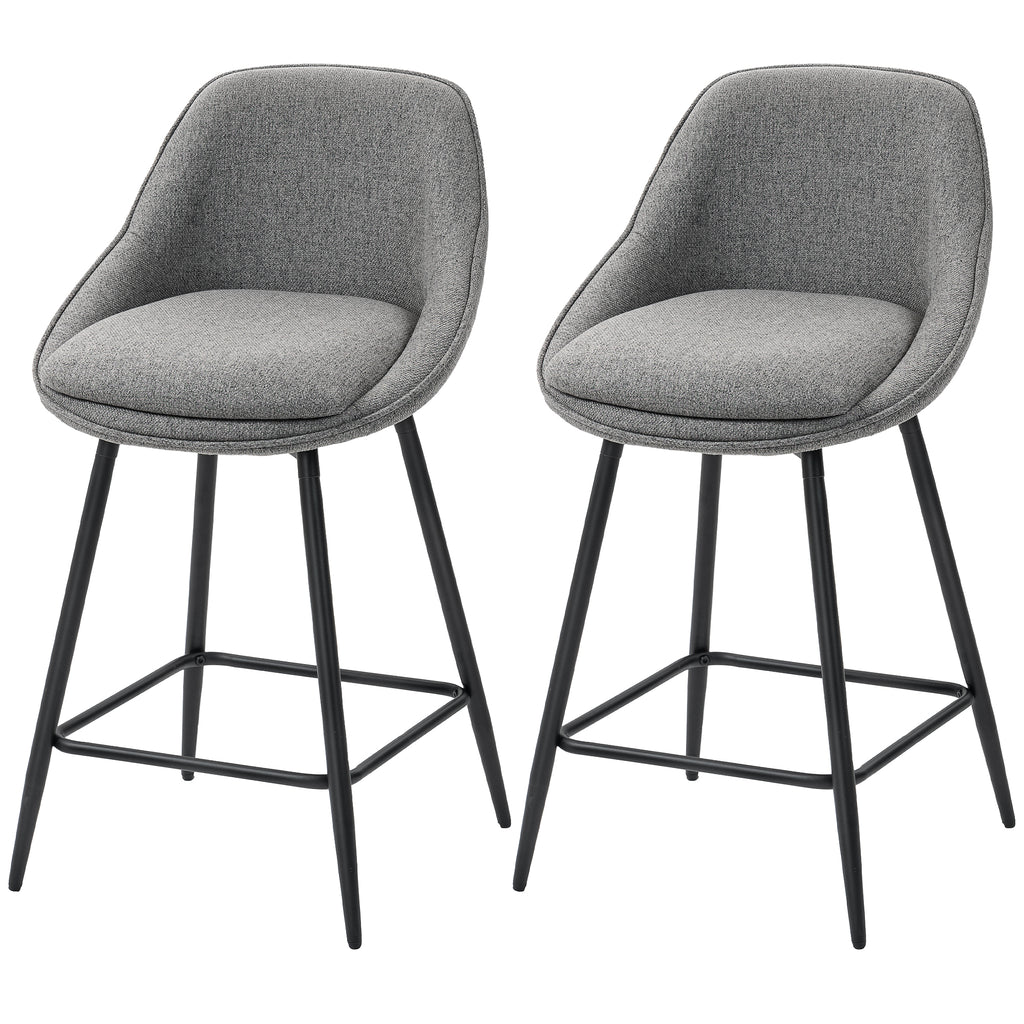 Reece 26" Counter Height Barstools Set of 2, Upholstered Swivel Bar Stools with Backrests and Armrests, Dark Grey