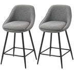 Reece 26" Counter Height Barstools Set of 2, Upholstered Swivel Bar Stools with Backrests and Armrests, Dark Grey