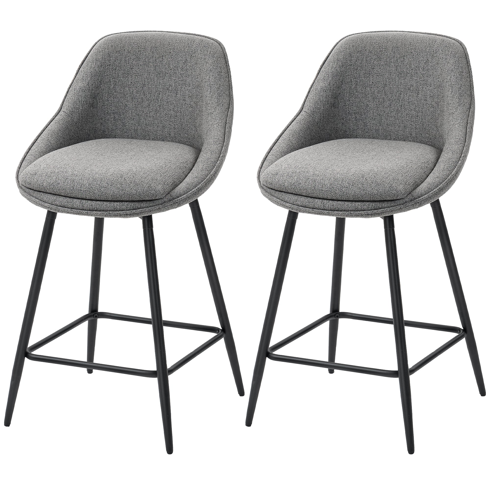Reece 26" Counter Height Barstools Set of 2, Upholstered Swivel Bar Stools with Backrests and Armrests, Dark Grey
