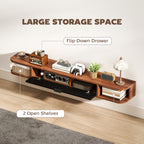 Wall Mounted Media Console with Flip Drawer and 2 Open Shelves,