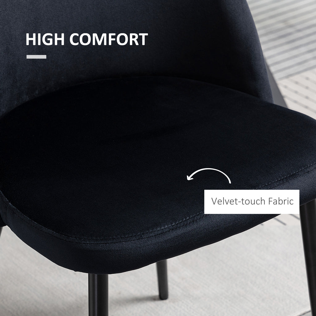 Dylan Set of 2 Mid-Back Dining Chair, Mid-Back Velvet-touch Upholstery Kitchen Chair for Living Room Dining Room, Black