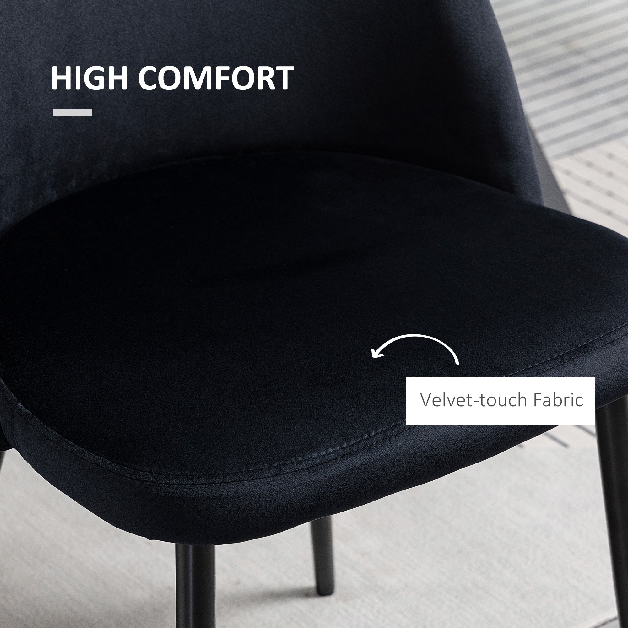 Dylan Set of 2 Mid-Back Dining Chair, Mid-Back Velvet-touch Upholstery Kitchen Chair for Living Room Dining Room, Black