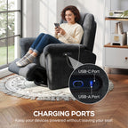 Brooks Power Reclining Chair with USB Ports, Swivel and Rocking Functions-Dark Grey