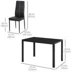 Zaya 5-Piece Rectangular Glass Kitchen Table and Chairs with Metal Frame and Faux Leather Upholstery for Dining Room, Black