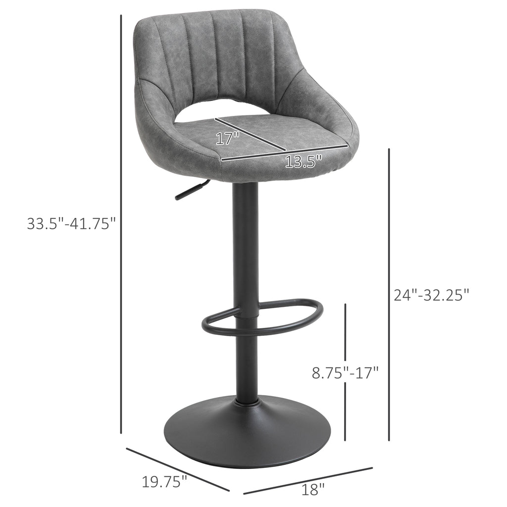 Cody Set of 2 Swivel and Adjustable height Counter/Barstools with Faux-Suede Fabric-Grey