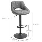 Cody Set of 2 Swivel and Adjustable height Counter/Barstools with Faux-Suede Fabric-Grey