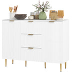 Ellis Modern Kitchen Storage Cabinet, Sideboard Buffet Cabinet w/ 3 Drawers and Adjustable Shelves for Kitchen Hallway, White