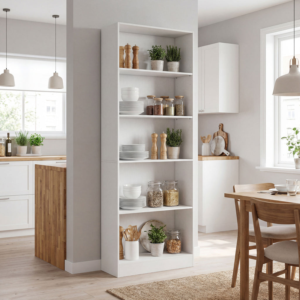 Leighton 5-Tier Storage Bookshelf with Adjustable Shelves-White