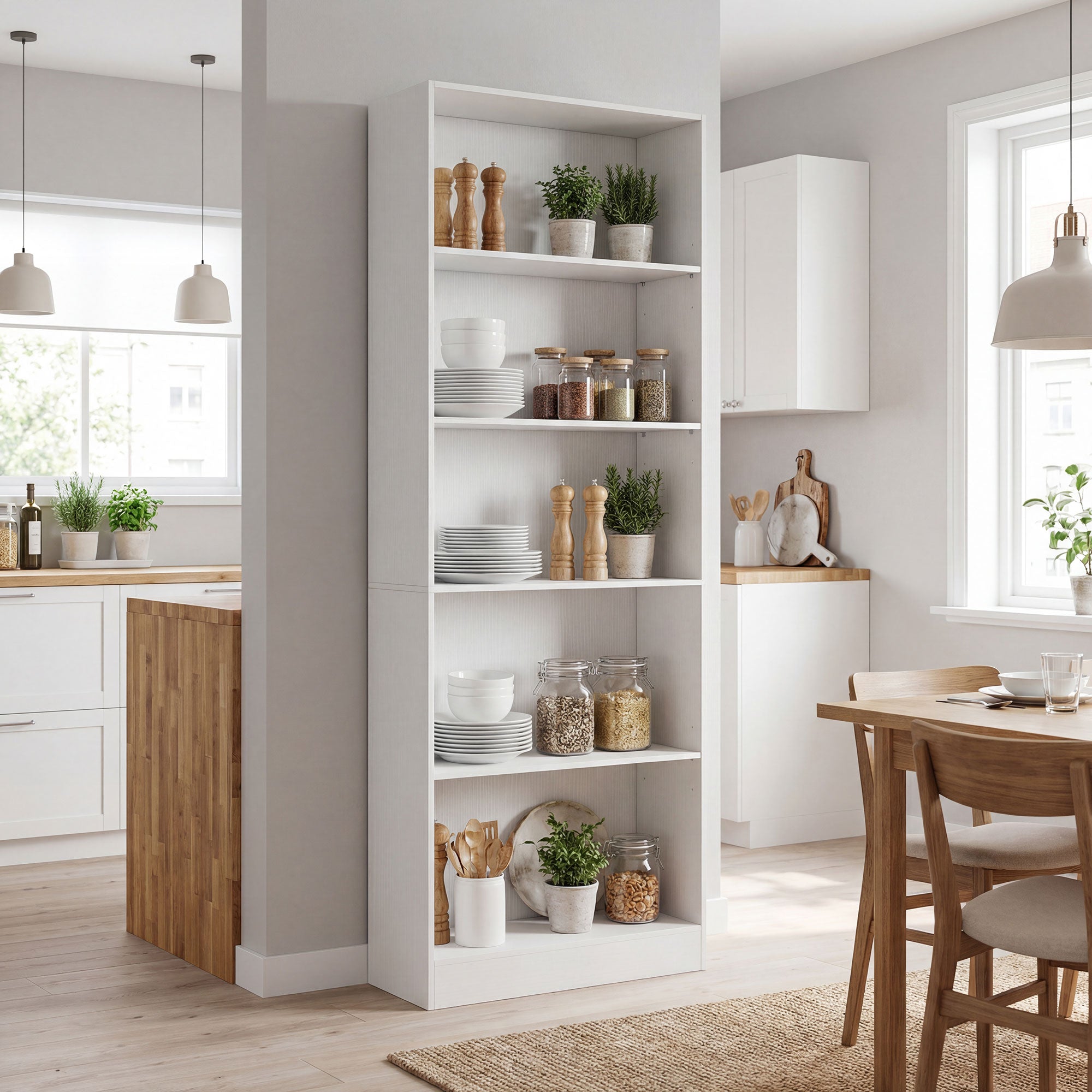Leighton 5-Tier Storage Bookshelf with Adjustable Shelves-White