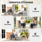 Athena 5 Piece Patio Furniture Set with Ottomans and Glass Table-Dark Grey