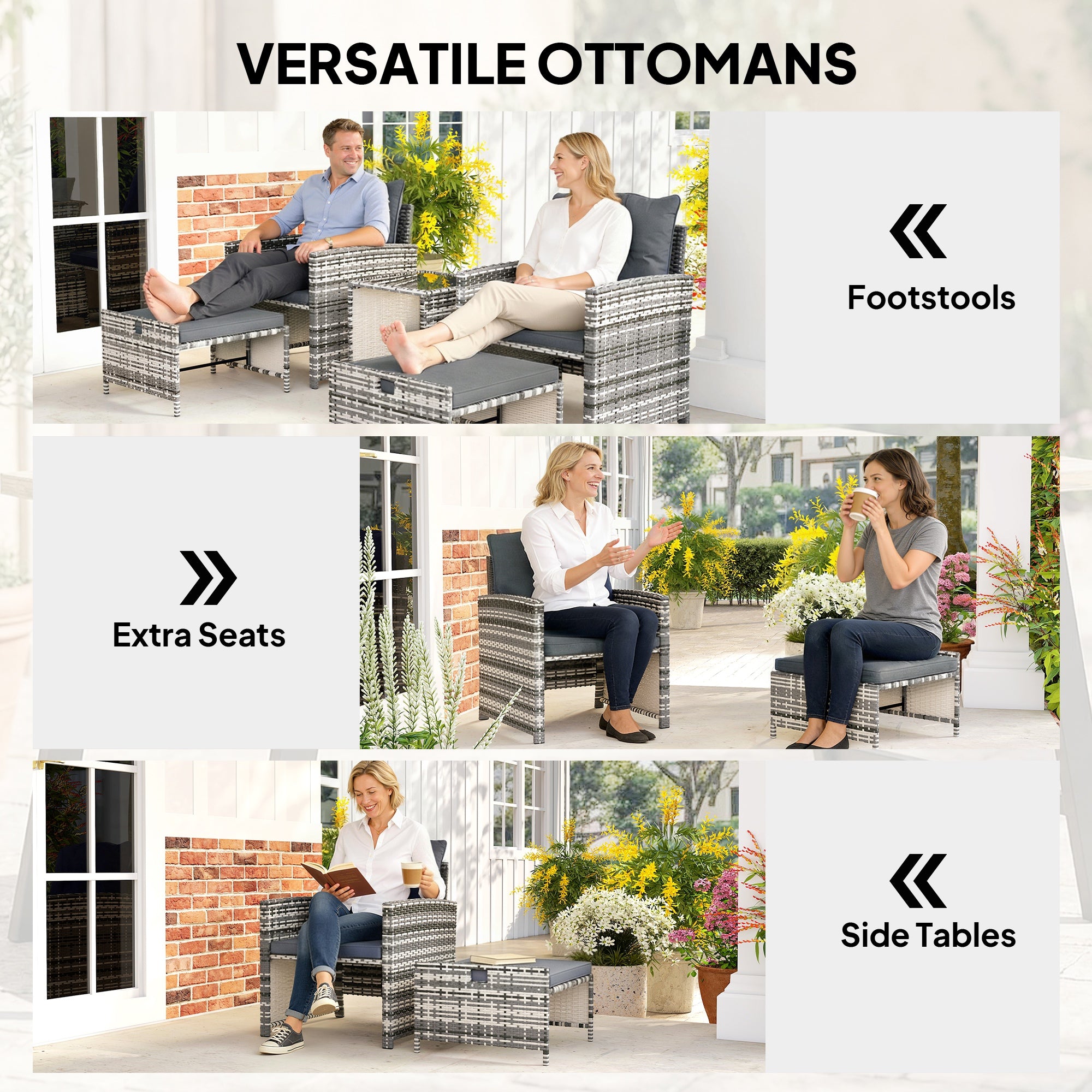 Athena 5 Piece Patio Furniture Set with Ottomans and Glass Table-Dark Grey