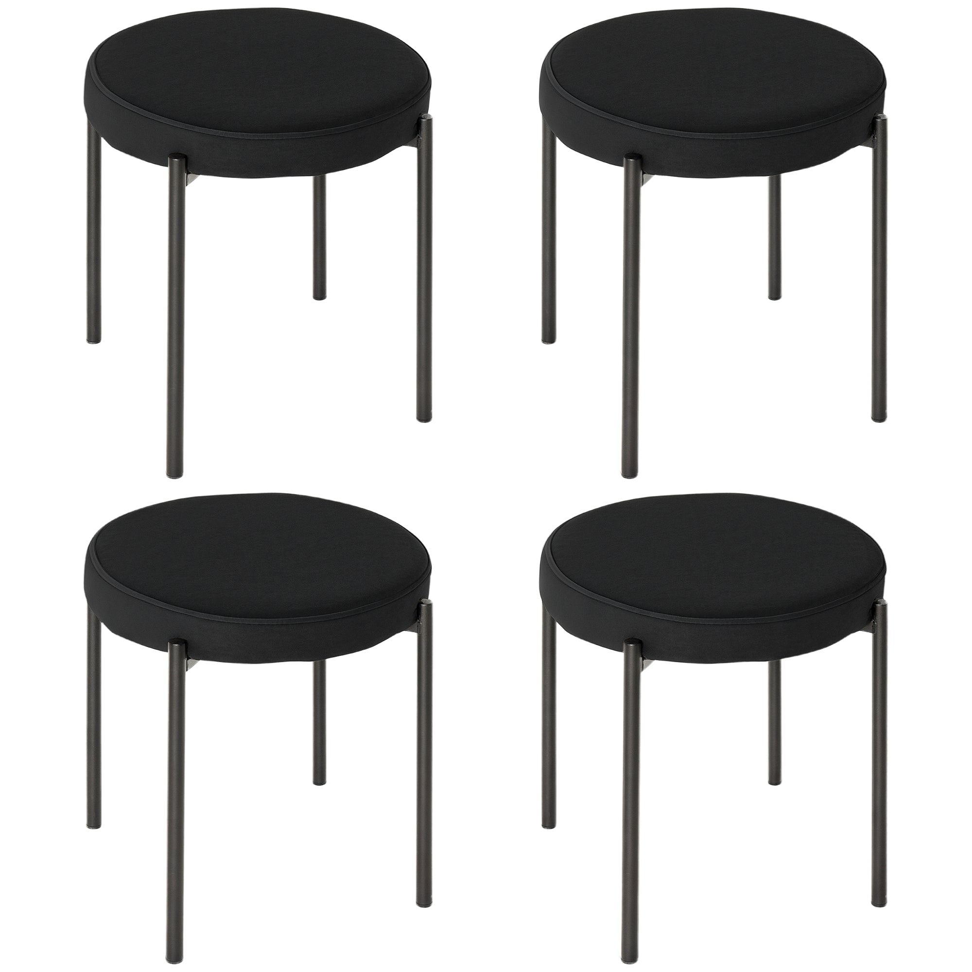 Noel Backless Round Dining Chairs, Modern Stacking Stools Set of 4, Kitchen Chairs with Metal Legs, Black