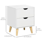 Jesse Modern Bedside Table, Nightstand with 2 Drawers and Pine Wood Legs for Bedroom, Living Room, White