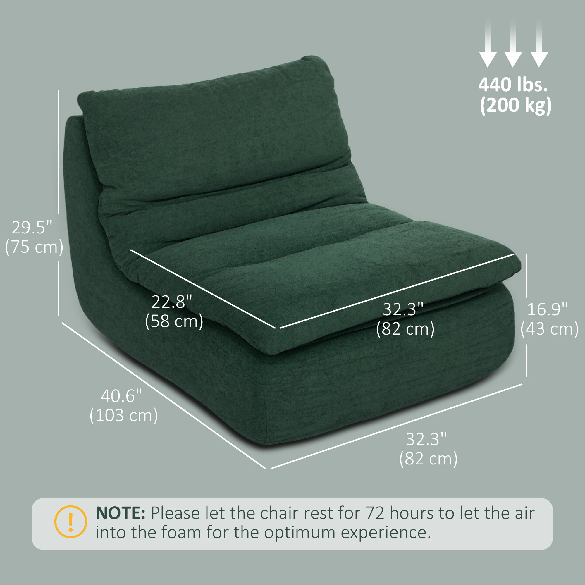 ANDRE Lounger Floor Chair with Single Piece Ultra High-Density Foam, Armless Floor Chair for Living Room, Bedroom, Home Office, Green