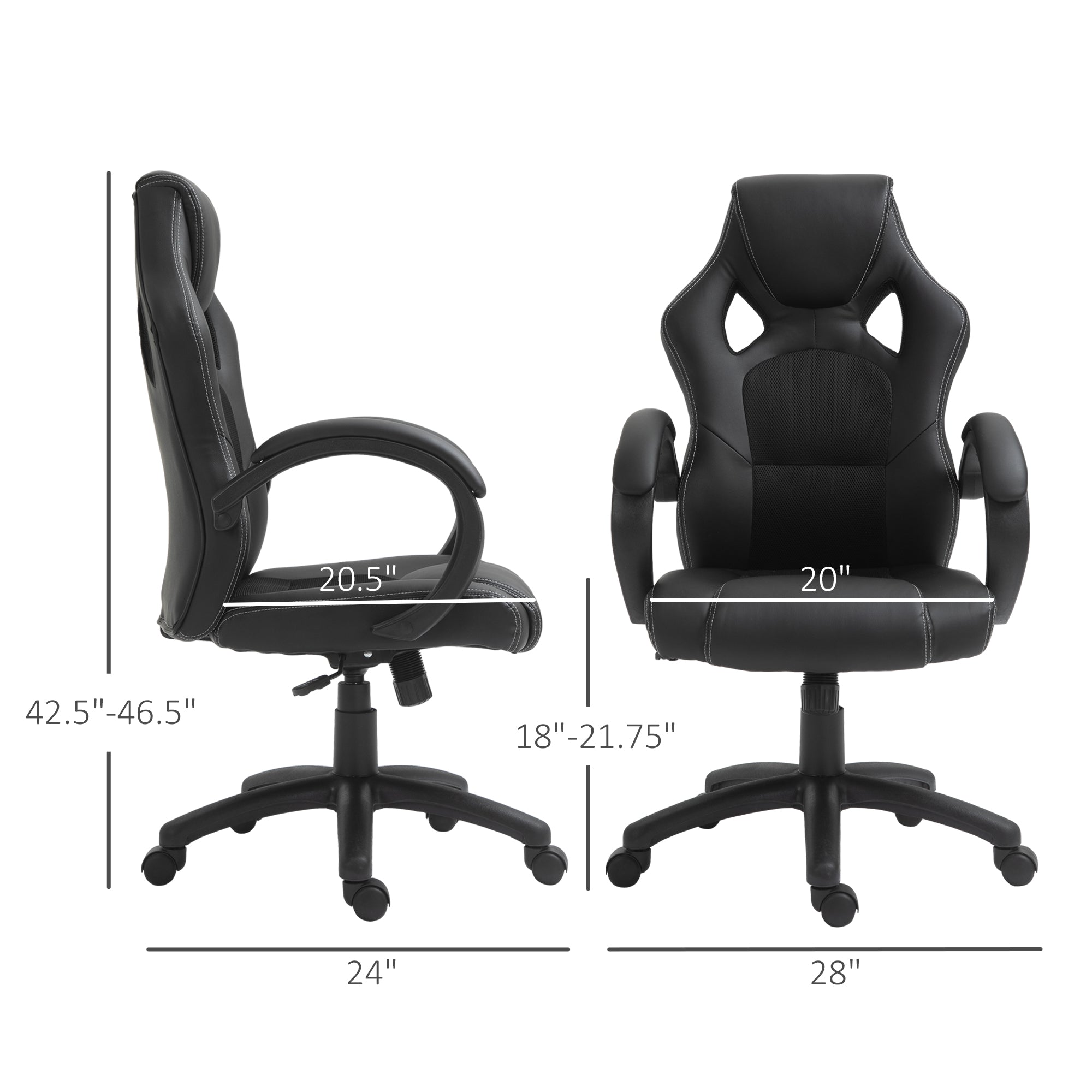Erling Gaming Chair-Office Chair with Swivel Wheels, Padded Headrest, Tilt Function, Black