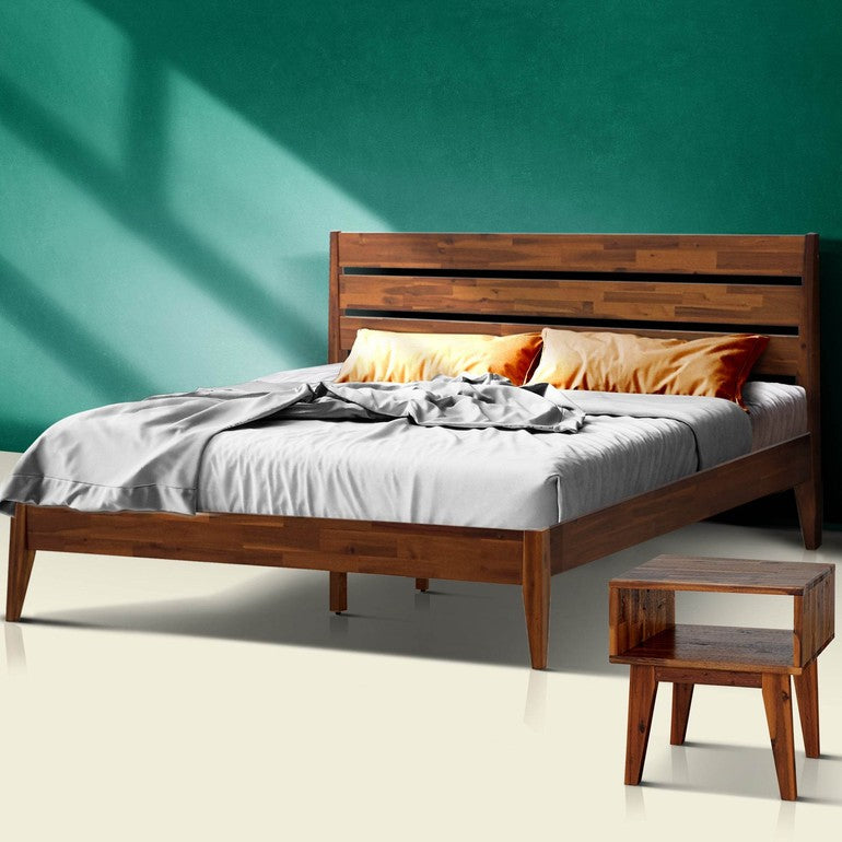 Slother Emery Solid Wood Bed Frame & Nightstand Bedroom Set