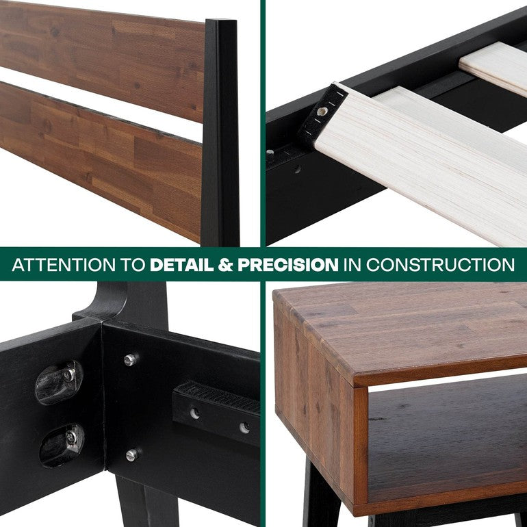 Slother Callisto Solid Wood  Bed Frame and Nightstand Bedroom Set