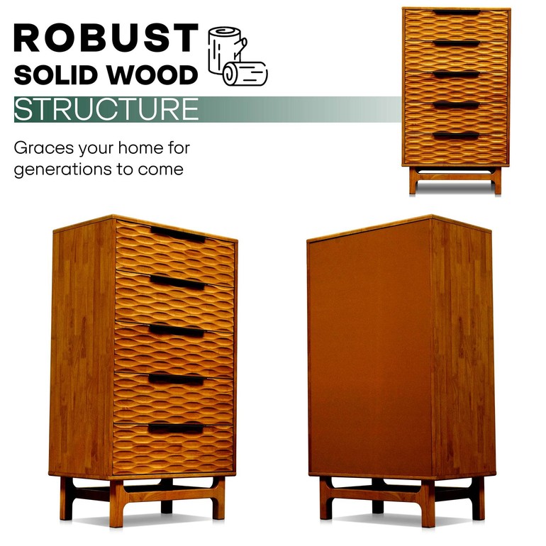 Slother Elara Solid Wood 5-Drawer Dresser