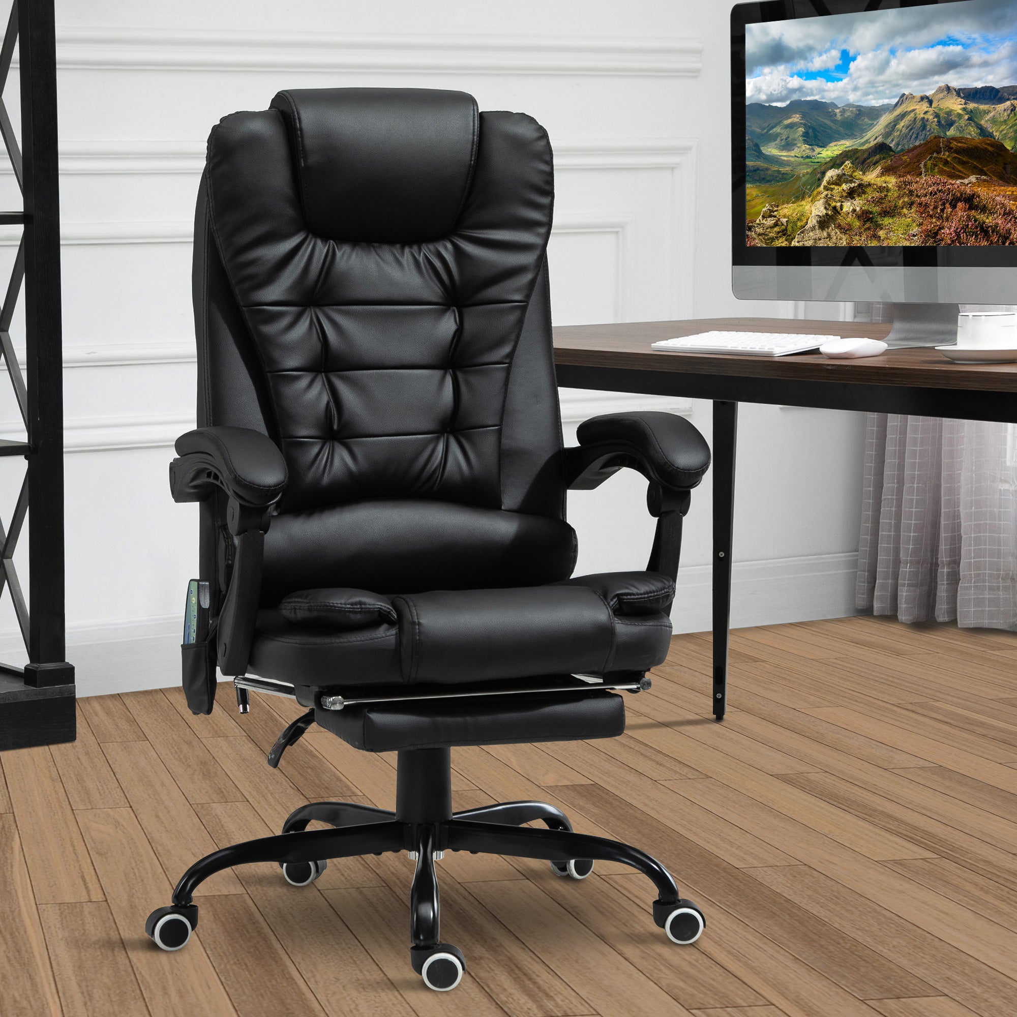 Declan Office Chair with Recliner and  Footrest, Vibrating Massage, Adjustable Height, Perfect Office, Black