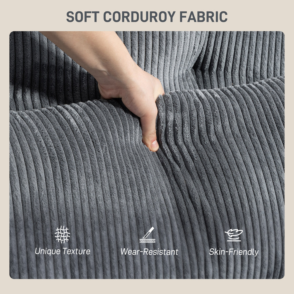 RODRI 58" Chaise Lounge-Indoor, Oversized Corduroy Sofa Bed with 2 Cup Holders, Pillow, Deep Seat Sleeper Couch, Dark Grey