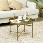 Dessie Vintage Coffee Table for Living Room, 24" Round Center Table with Hammered Tray Top and Metal Frame, Gold