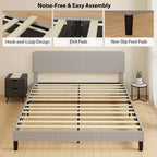Riley King Size Bed Frame with Adjustable Upholstered Headboard Platform Bed Frame Wood Slat Support Noise Free Light Grey