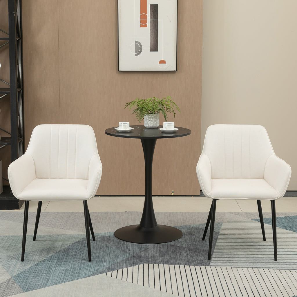 Robbie Dining Chairs Set of 2, Upholstered Linen Fabric Accent Chairs with Metal Legs, Beige