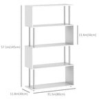 Jude 5-Tiers Geometric Wooden S-Shaped Bookshelf Display with Metal Frame for Living Room, Bedroom & Home Office-White