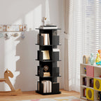 Brett 360 Rotating 4 Tier Bookshelf with with Anti-Tipping Straps and Anti-Slip Pads  for Books, Plants, Decorations-Black