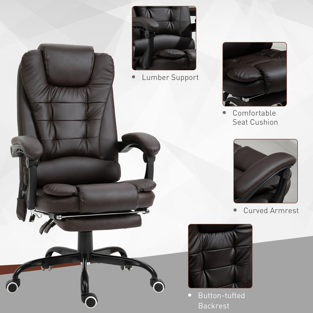 Declan 7-Point Vibrating Massage Chair, Reclining Office Chair with Footrest, Reclining Back, Adjustable Height, Brown