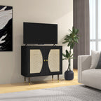 Sage 32" Boho Hallway Cabinet with Rattan Front and Adjustable Shelves-Black