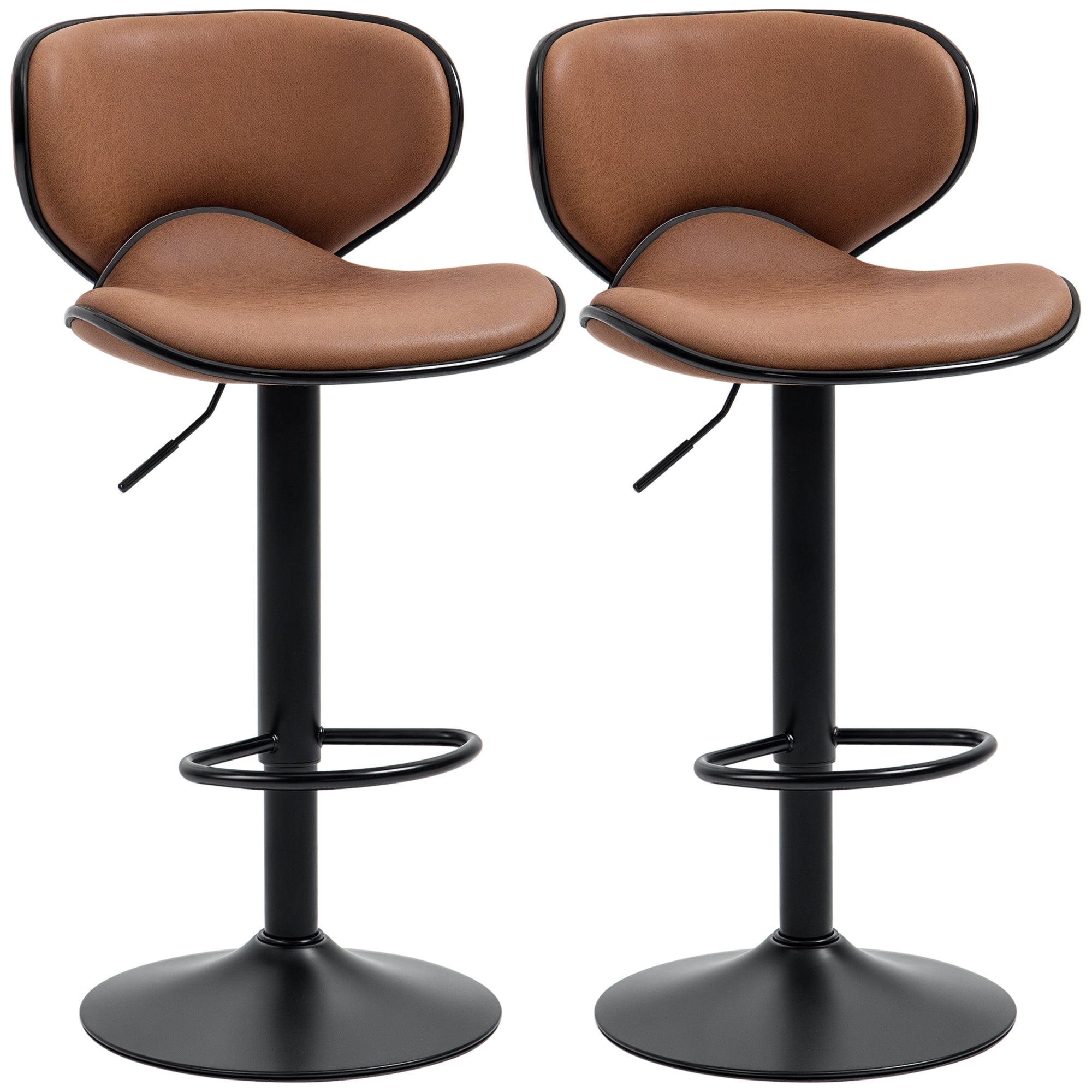 Anna Vintage Set of 2 Microfiber Cloth Adjustable Counter/Bar Height Stools with Swivel Seat, Brown