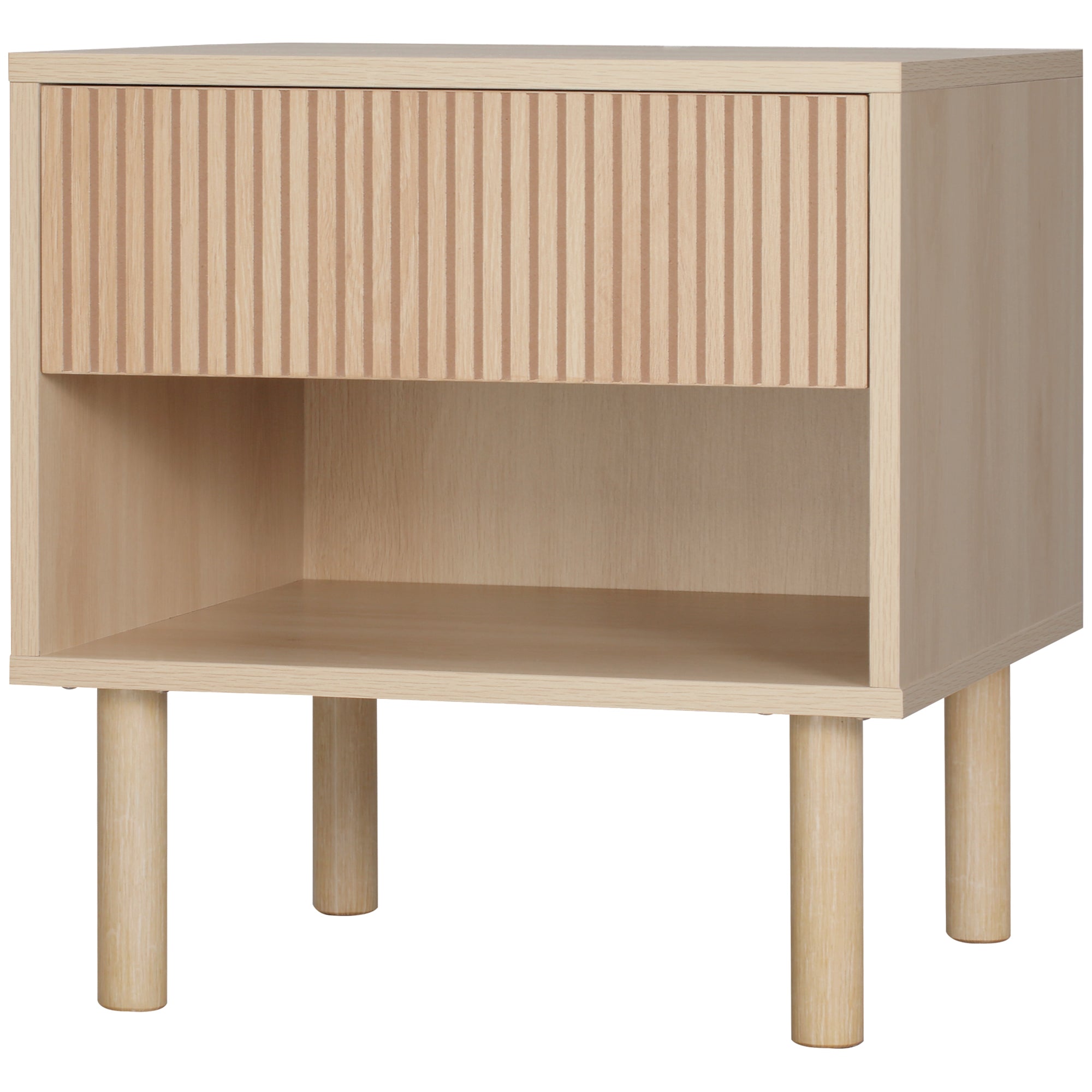 Laura Modern Bedside Table with Drawer and Open Shelf, Sofa Side Table for Bedroom Living Room, Natural