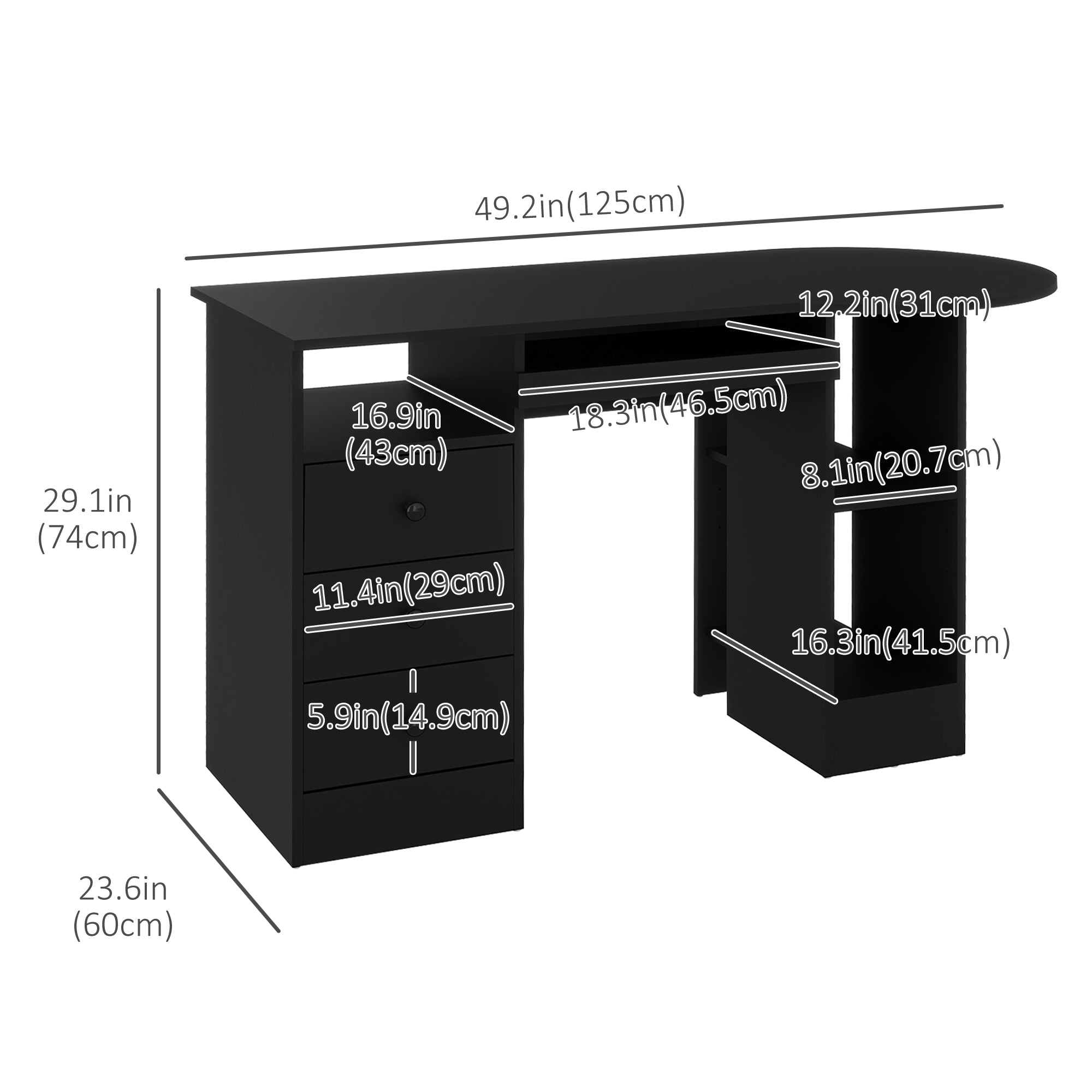 Parker Office Desk with Storage, Modern Computer Workstation Desk with Keyboard Tray-Black