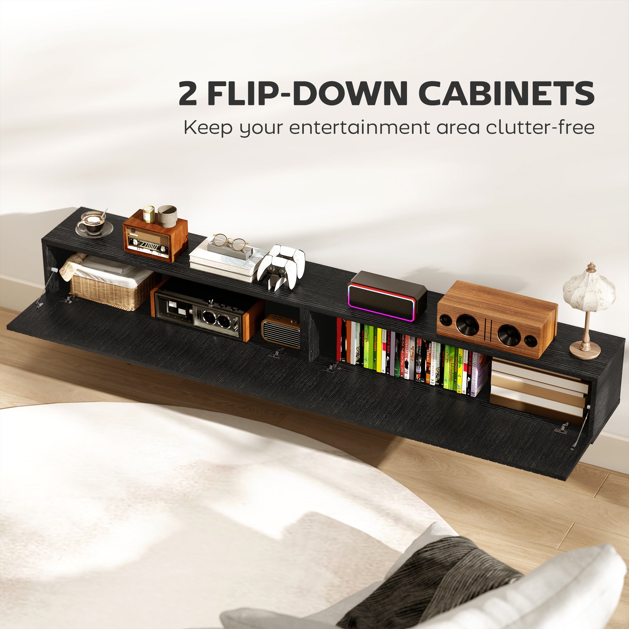 Fluted Flip-Down Doors Cable Hole Black